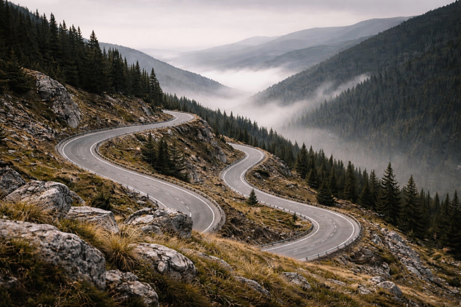 Forest ridges in the Carpathian Mountains